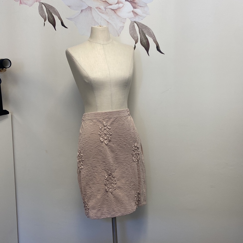 Blush Stretch Pencil Skirt with Floral Appliqué - Picture 3 of 4